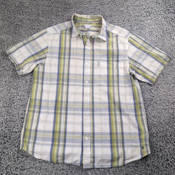 Columbia Shirt Men Large Green Blue Button Up Woven Short Sleeve Casual Preppy - Picture 1 of 6